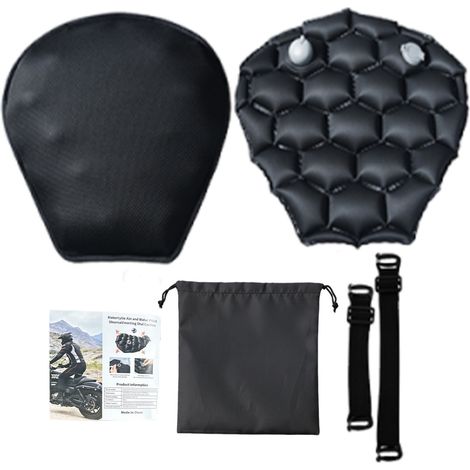 Coussin siège moto universel, refroidissement gonflable et rempli eau, absorbant chocs, soulagement pression, respirant pour longs trajets (1/5)