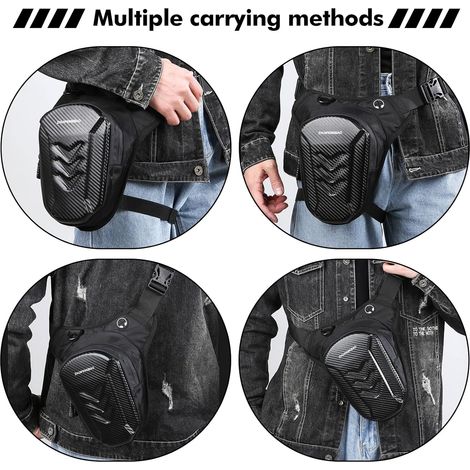 Sacoche de jambe pour moto pour hommes et femmes : Sacoche de jambe et sac de taille 2 en 1 avec ceinture de hanche réglable, sacoche de jambe à coque rigide avec 2 compartiments, sacoche de (1/2)