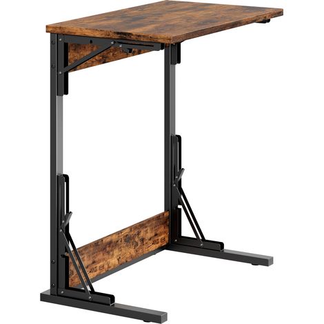 Table d'appoint pliante en C avec cadre métallique et pieds réglables, 60 x 37 x 71 cm, couleur marron (1/5)