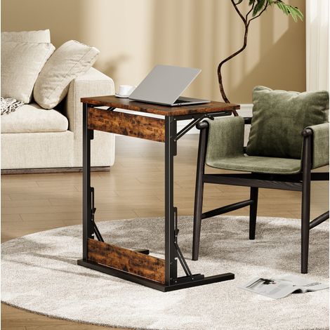 Mesa auxiliar C 60x37x71 cm de MDF y metal marrón, ahorro de espacio, FloraGrace (1/5)