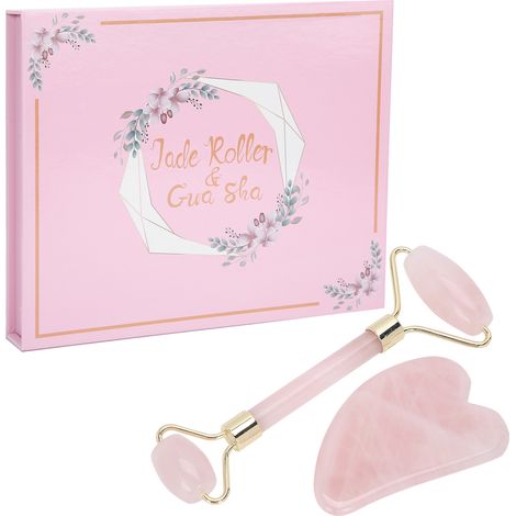 Rosenquarz-Gesichtsroller – Anti-Aging-Massageset mit Gold-Gua-Sha (1/5)