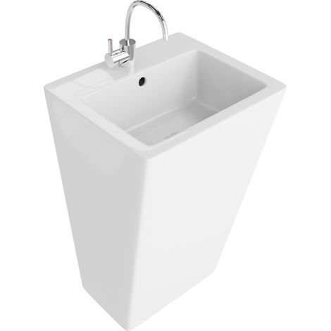 Lavabo indépendant LAVITA  Vasque autoportante élégante  Produit en porcelaine de haute qualité  rectangulaire 51x45x85 cm  Blanc brillant (1/4)
