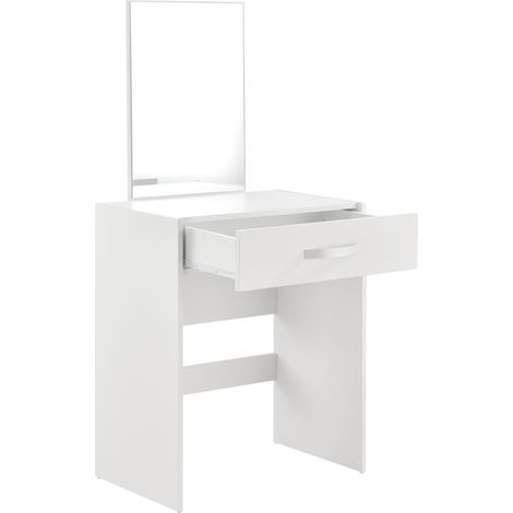 Tocador con espejo cajón taburete cómoda de peluquería 132 cm blanco 030005019