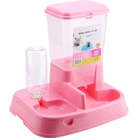 Distributeur automatique de croquettes et d'eau amovible pour chats et chiens (rose) (1/5)