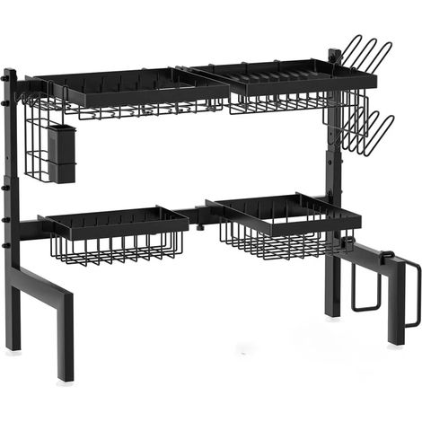 Paniers à vaisselle, égouttoir, grille à vaisselle, égouttoir à vaisselle à 2 niveaux, ensemble de rangement de cuisine avec 4 paniers, 8 zones, sèche-vaisselle extensible (1/5)