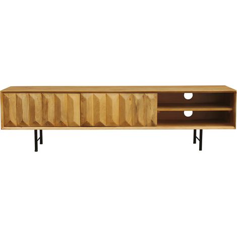 Meuble TV en bois clair manguier massif gravé L160 cm AGRA