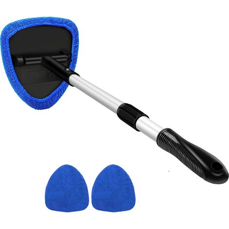 Outil de nettoyage de pare-brise de voiture en microfibre avec 2 tampons en microfibre réutilisables et lavables et poignée extensible Kit d'essuie-glace intérieur automatique, bleu (1/5)