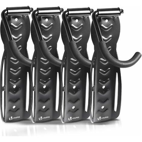 Vounot – Lot de 4 supports de vélo mural en acier – Rangement suspendu noir – Capacité jusqu'à 30 kg – Dimensions L.26 x l.8 x H.12 cm (1/5)