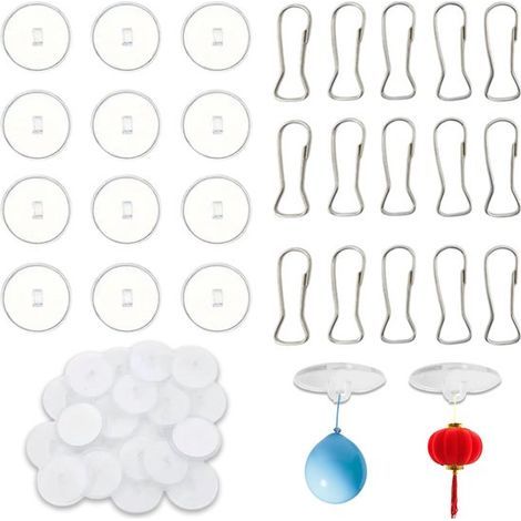 Ein Set aus 100 transparenten, runden, selbstklebenden Deckenhaken, die ohne Bohren angebracht werden können und sich für die Innendekoration und Partys eignen.