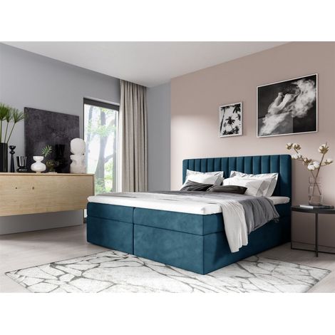 Boxspringbett Schlafzimmerbett LINNEA 200x220cm Stoff Blau inkl. Bettkasten (1/2)