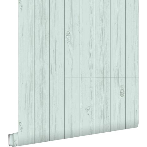 papier peint imitation bois vert menthe pastel clair grisé  - ESTAhome