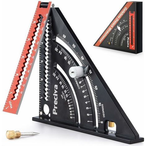 Squadra combinata in alluminio da 317 mm – Righello triangolare pieghevole con magnete – Per falegnameria e carpenteria – Angolo 45/90°