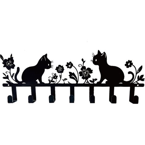 Ganchos decorativos de hierro para pared [Dos gatos] - 5 piezas para puertas, llaves y toallas (1/5)