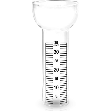 Replacement glass for rain gauges modeled after frogs, mice, ravens, etc. with a scale of up to 35 mm/m².