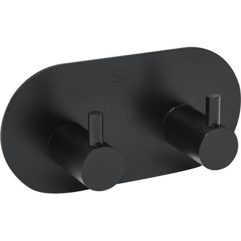 Swiss Aqua Technologies Gancho doble adhesivo de pared en acero inoxidable, negro mate (HACEKNALEP2KMC)