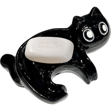 Porte-savon avec chat noir , plat en céramique autovideur , construction légère et stable , design d (1/5)