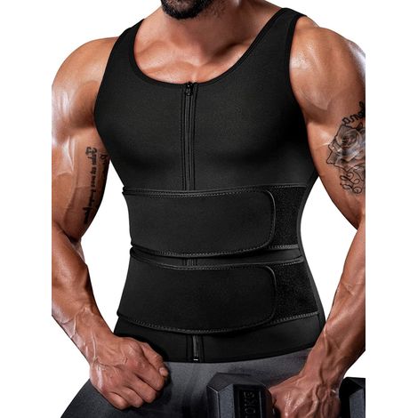 Combinaison Sauna Néoprène Homme avec Fermeture Éclair, Gilet Taille Fine, Débardeur Sculptant Corps, 2 Ceintures Ajustables (1/5)