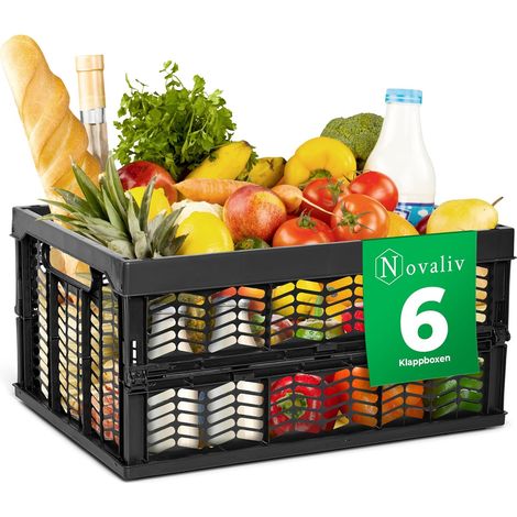6 boîtes pliantes robustes, 30 L, noires