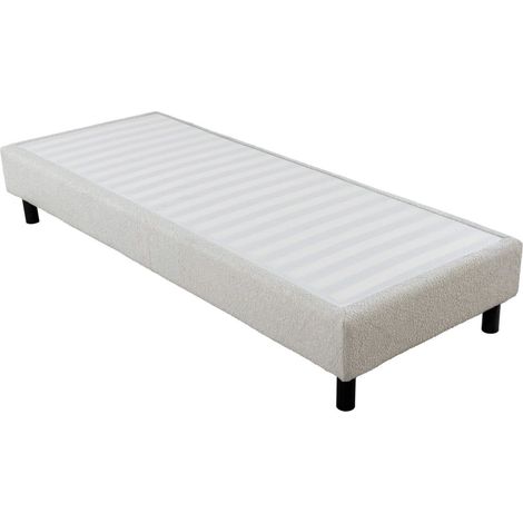 Sommier déco en Kit + pieds 90x190 - Newkit 20 lattes bois - Tissu crème - H. 18 cm (1/5)