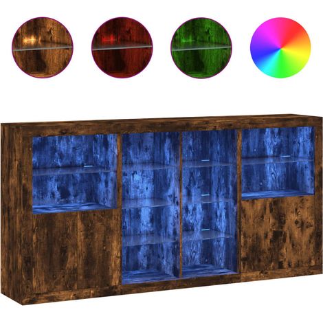 Maison Exclusive - Aparador con luces LED roble ahumado 202x37x10 (1/5)