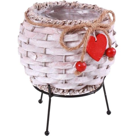Cache-pot peuplier et jute, diam. 12 x H. 11 cm, 18 cm avec anse, lot de 3 (1/2)
