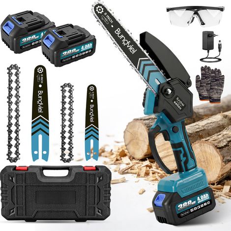 Akku-Kettensäge, bürstenlose 21 V Kettensäge, 6/8-Zoll-Kettensäge, 8000 mAh Kettensäge, Mini-Akku-Kettensäge, 2 Ketten, 2 Kettenführungen