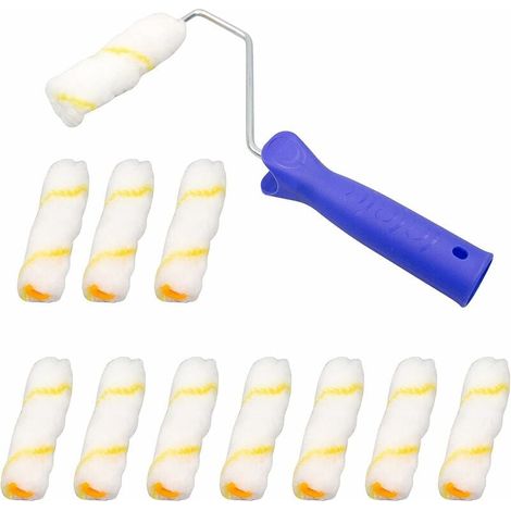 Lot de 10 rouleaux de peinture professionnels - Fil jaune - 10 cm - Avec poignée - 25 cm - En microfibre - Pour travaux de peinture et de rénovation