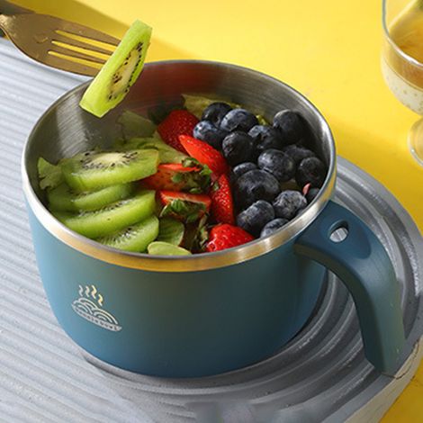 Instantnudelschale aus Edelstahl 304 mit Deckel, tragbarer Becher/Lunchbox für Büroangestellte, auslaufsichere Schale mit Abtropffläche, blau (1/5)