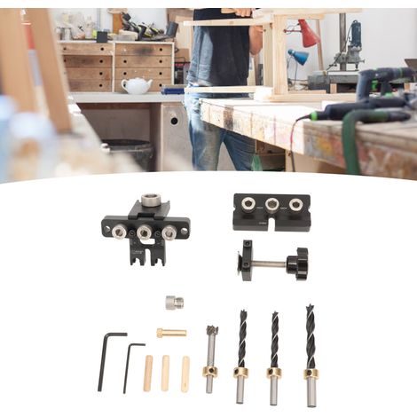 Perforatrice 3 en 1, connecteur à roue excentrique de 15 mm, perforatrice pour chevilles en bois et outil d'assemblage de panneaux de meubles ronds. (1/5)
