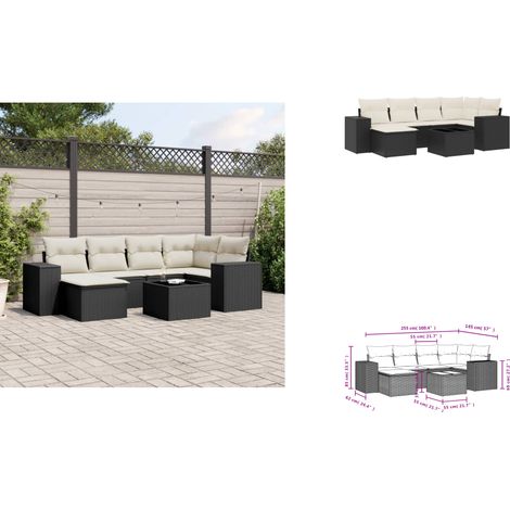 Salon de jardin 7 pcs avec coussins noir résine tressée - Ensemble Salon De Jardin - Meuble De Jardin - Jardin Design - Mobilier Exterieur - Chaise Longue