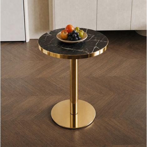 Table d'appoint ronde effet marbre, Ø 59,5 x 73,5 cm, MDF, acier inoxydable doré et noir DESVIAE (1/5)