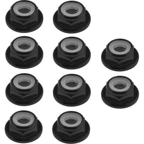 10x M4 Écrous à Bride en Alliage d'aluminium Insert Écrous Hexagonaux Autobloquants pour 1/10 Échelle RC Voiture Camion Buggy Crawler Roues Pièces de Rechange Noir (1/5)