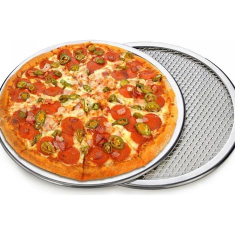 1 Plaque à pizza ronde 35,5cm en aluminium perforée antiadhésive pour four cuisson rapide (1/5)