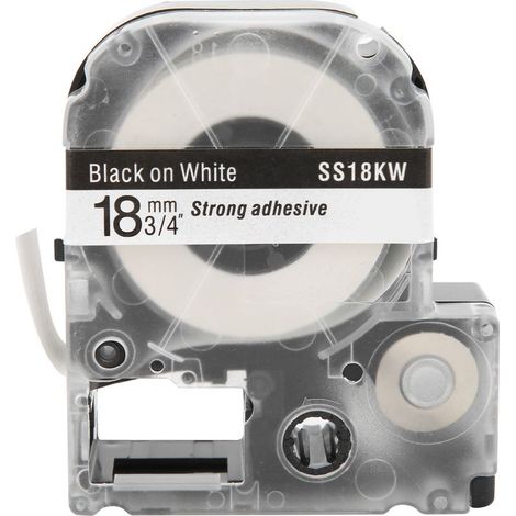 Ruban d'étiqueteuse 18mm PET étanche pour imprimante Epson/machine KingJim, fond blanc lettres noires (1/5)