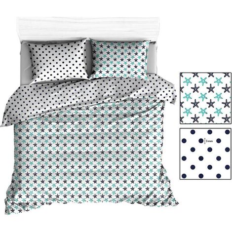 Funda de almohada 50x60 R136 blanca con estrellas de mar y lunares azul marino 38N 205N