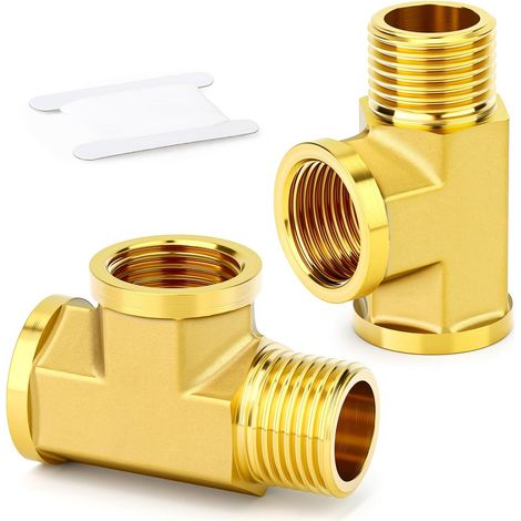 2 pièces raccord en T à 3 voies en laiton, 1/2" femelle x femelle x mâle filetage BSP adaptateur union raccord en T pour tuyau d'arrosage (1/5)