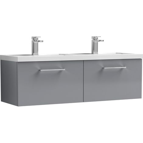 Nuie Arno Satin Grey 1200mm Wall Hung 2 Drawer Vanity Unit and Double Polymarble Basins - ARN2222C (1/2)