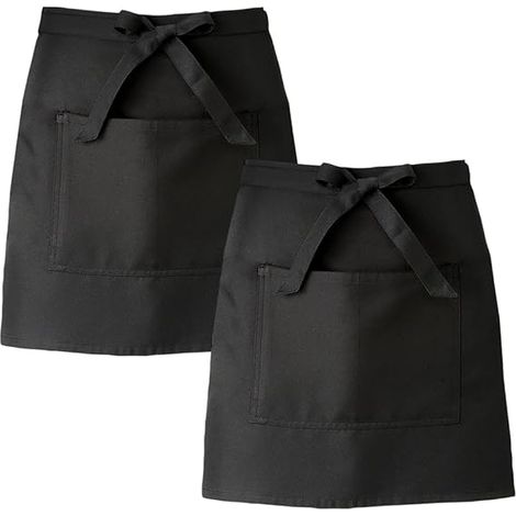 Set aus 2 kurzen Küchenschürzen für Kellner und Kellnerinnen, Unisex-Schürzen mit hohem Bund, Kochschürzen, mittellange Restaurantschürzen, schwarze Catering-Schürzen, Küchenschürzen.