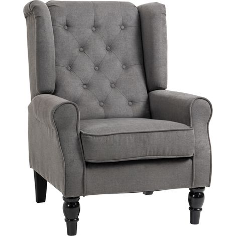 Poltrona relax orecchioni in poliestere grigio scuro con gambe in legno 74 x 86 x 102 cm (1/5)