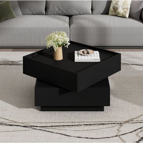 Mesa de centro giratoria 360° con 2 cajones y almacenaje, 60 x 60 x 38 cm, negro HAVRYA (1/5)