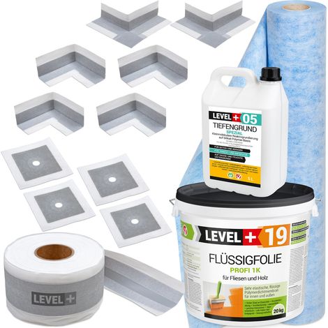 LEVEL+ Dichtset für Duschabdichtung Bad Dichtband Flüssigfolie 20kg SET548 (1/5)