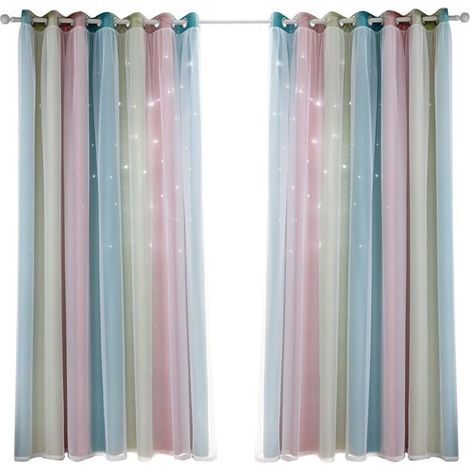 Cortinas opacas para el dormitorio, cortinas insonorizantes, cortinas termoaislantes, cortinas opacas estampadas (134 x 160 cm, colores arcoíris) (1/5)