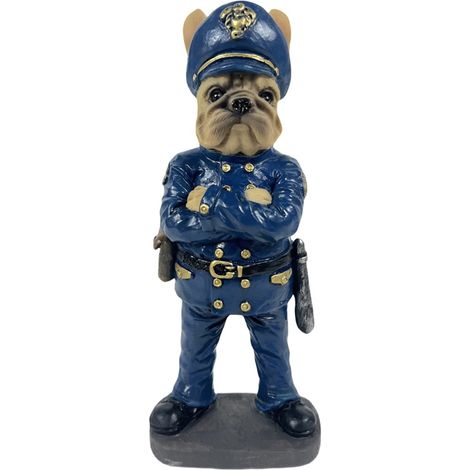 Statuina decorativa in resina raffigurante un bulldog poliziotto - Statua di cane fantasy contemporanea - Decorazione per la casa