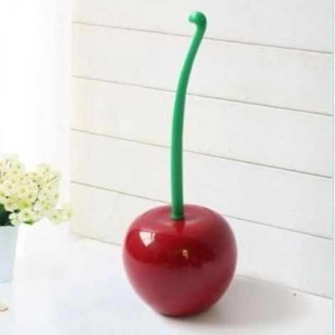 Toilet brush with holder and long handle, bathroom tools and base for storage and organization - cherry red shape (1/5)