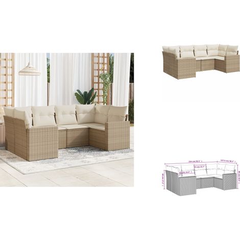 6-tlg. Garten-Sofagarnitur mit Kissen Beige Poly Rattan - Gartensofas - Outdoor Möbel - Gartenmöbel Set - Rattan Sofa - Lounge Set (1/3)