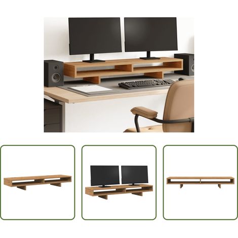 Support écran chêne - Support de moniteur chêne artisanal 100x27x15cm bois ingénierie (1/5)