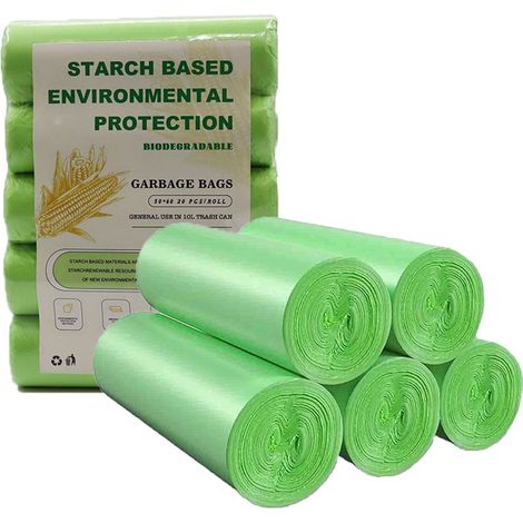 Petits sacs poubelle biodégradables de 15 litres (4 gallons) - 100 unités / 5 rouleaux - Sacs poubelle recyclables et dégradables pour salle de bain, cuisine et bureau (1/5)