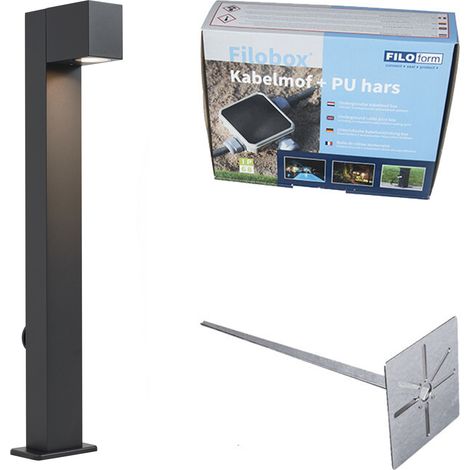 QAZQA Lampada da esterno nera con picchetto e pressacavo 65cm