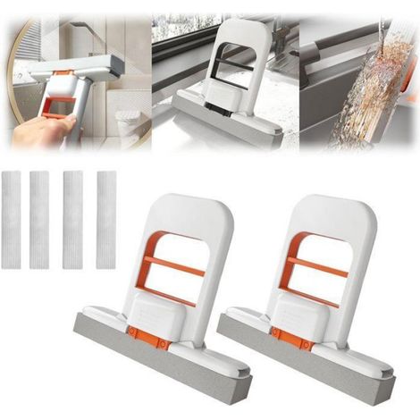 Raclette Pour Vitres Et Sols - Balai Pliable En 2 Pièces Avec 4 Éponges De Rechange (1/4)