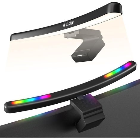 Barre lumineuse incurvée pour écran d'ordinateur, rétroéclairage RGB, éclairage d'écran protecteur pour les yeux, double mode d'éclairage avec minuterie tactile, accessoires de jeu, rayon de courbure  (1/3)